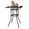 Patio Bar Height Table, All-Weather Cast Aluminium Square Bar Bistro Table with 2" Umbrella Hole, Outdoor Tall Table for Porch Balcony Backyard Garden